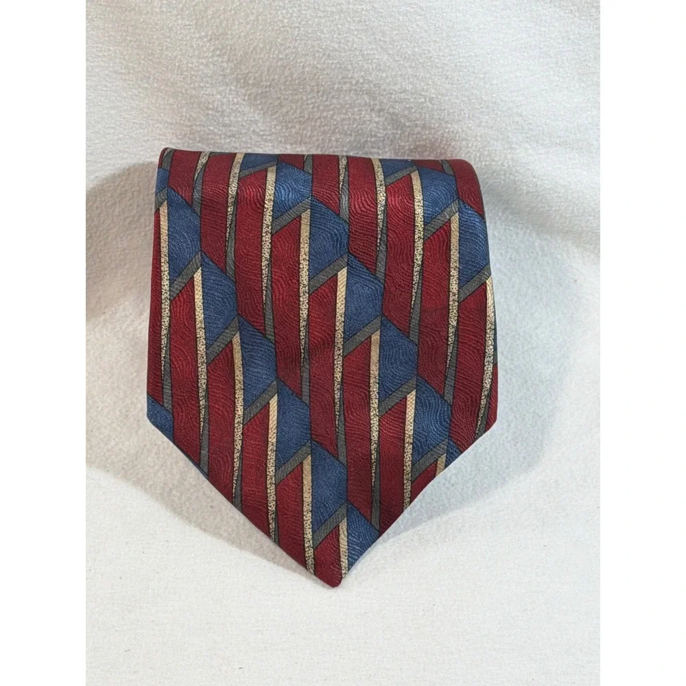 BOSA Le Collezioni Mens Silk Tie Red Blue Gold Geometric Abstract Made in USA
